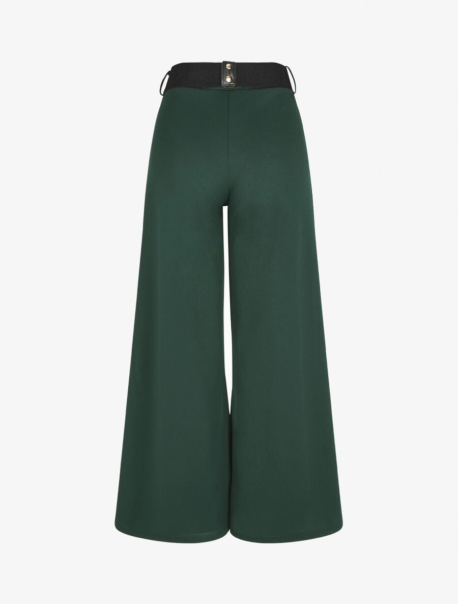 Pantalon ample taille haute uni - Vert sapin - 2