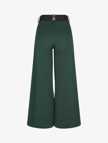Pantalon ample taille haute uni - Vert sapin - 2