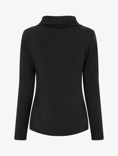 Pull droit col roulé et boutons - Noir - 2