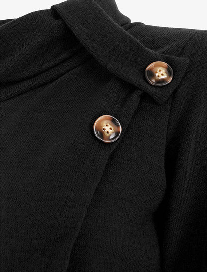 Pull droit col roulé et boutons - Noir - 3