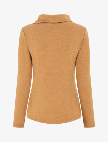 Pull droit col roulé et boutons - Camel - 2