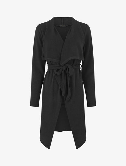 Gilet long en maille col cascade - Noir - 1