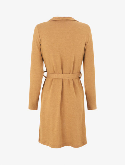 Gilet long en maille col cascade - Camel - 2
