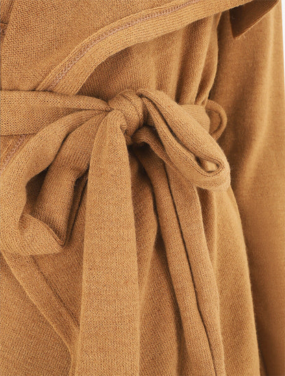 Gilet long en maille col cascade - Camel - 3