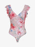 Body stretch à volants et imprimé fleurs sauvages - Rose pâle - 1