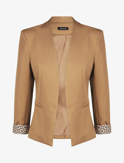 Blazer uni à revers imprimé alphabet - Camel - 1