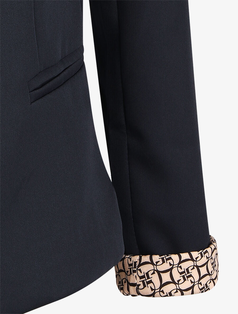 Blazer uni à revers imprimé alphabet - Marine - 3