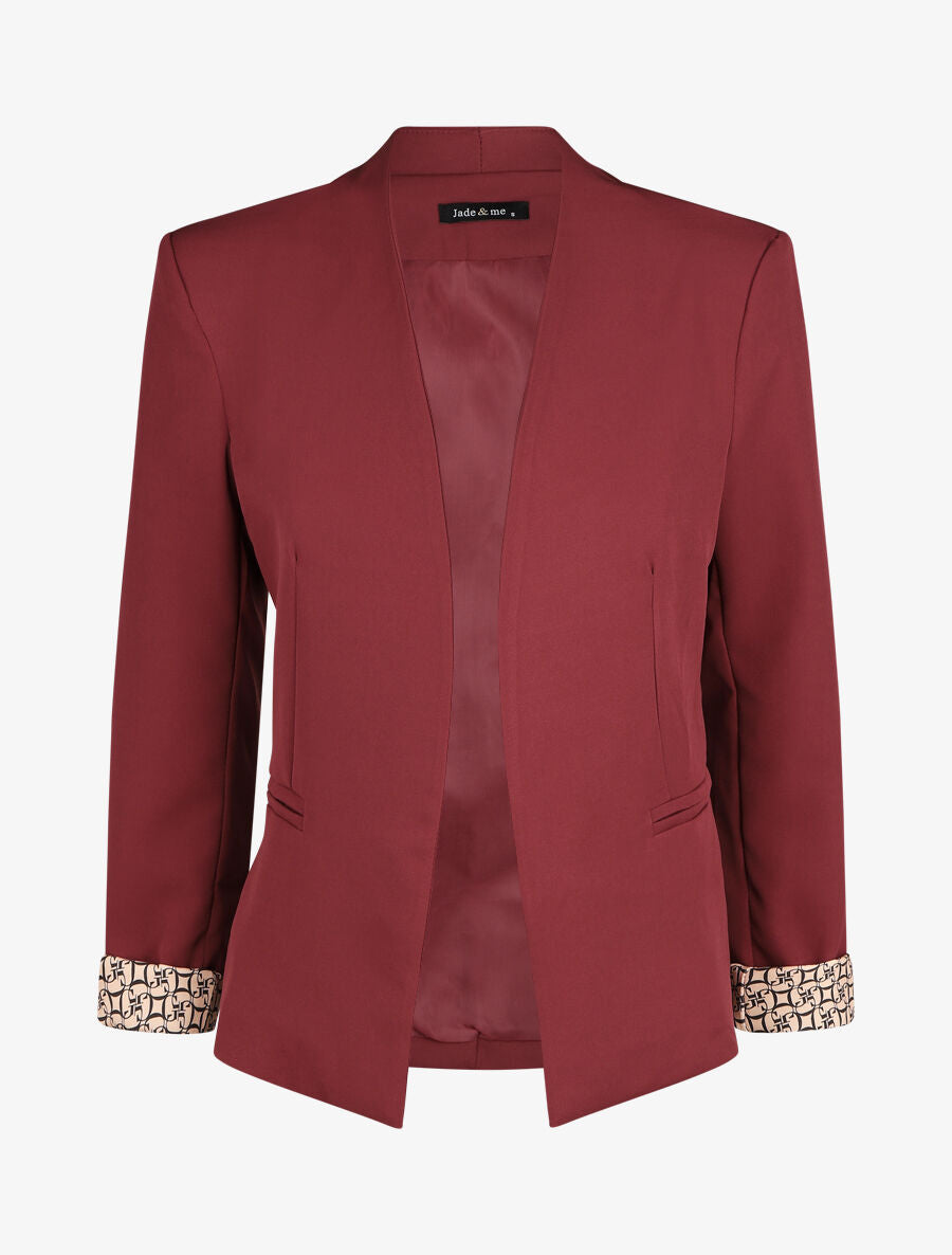 Blazer uni à revers imprimé alphabet - Bordeaux - 1