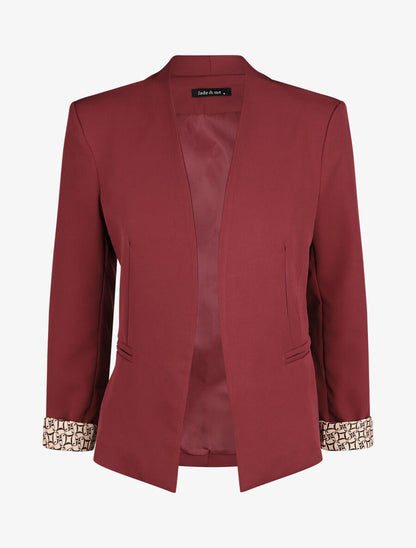 Blazer uni à revers imprimé alphabet - Bordeaux - 1