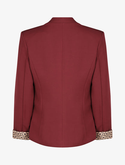Blazer uni à revers imprimé alphabet - Bordeaux - 2
