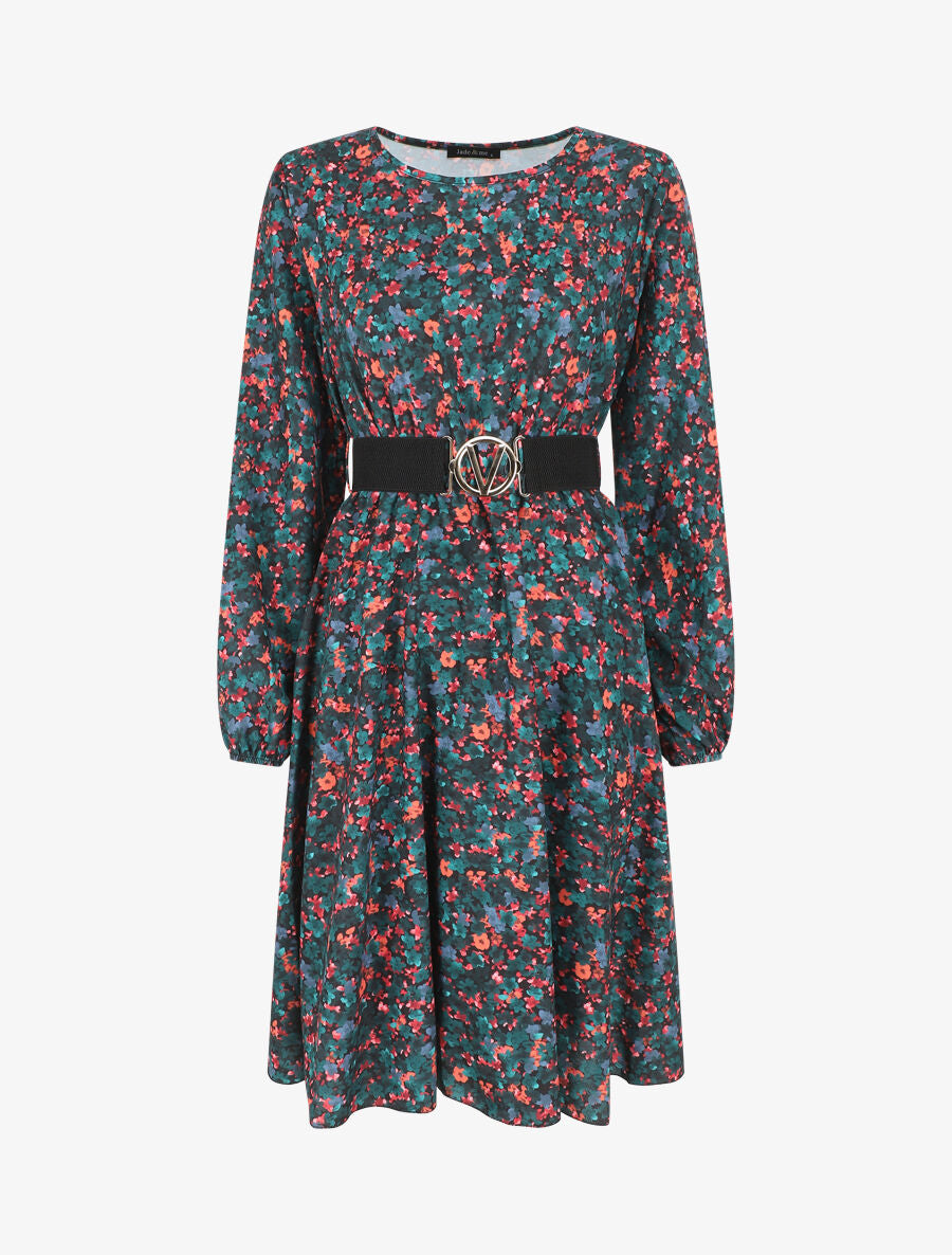 Robe mi-longue évasée imprimé fleuri - Vert - 4