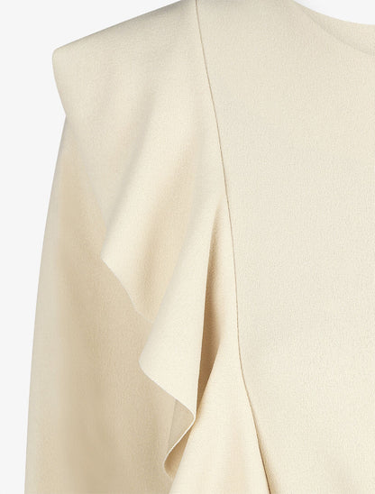 Top asymétrique uni et volanté - Beige - 3