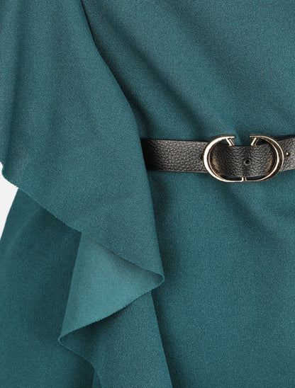 Top asymétrique uni et volanté - Bleu canard - 3