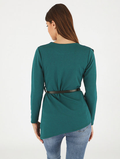 Top asymétrique uni et volanté - Bleu canard - 5