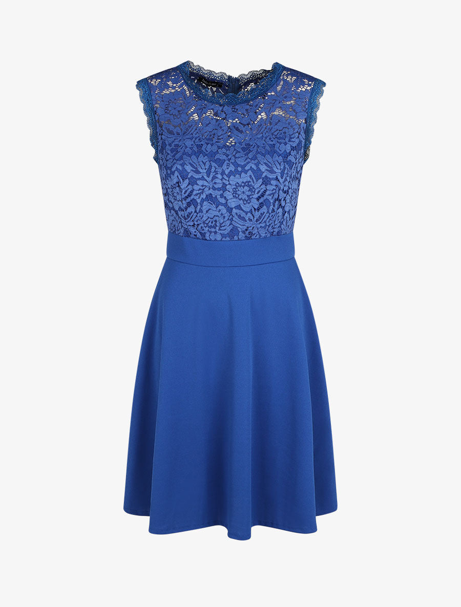 Robe uni à bustier en dentelle - Bleu royal - 1