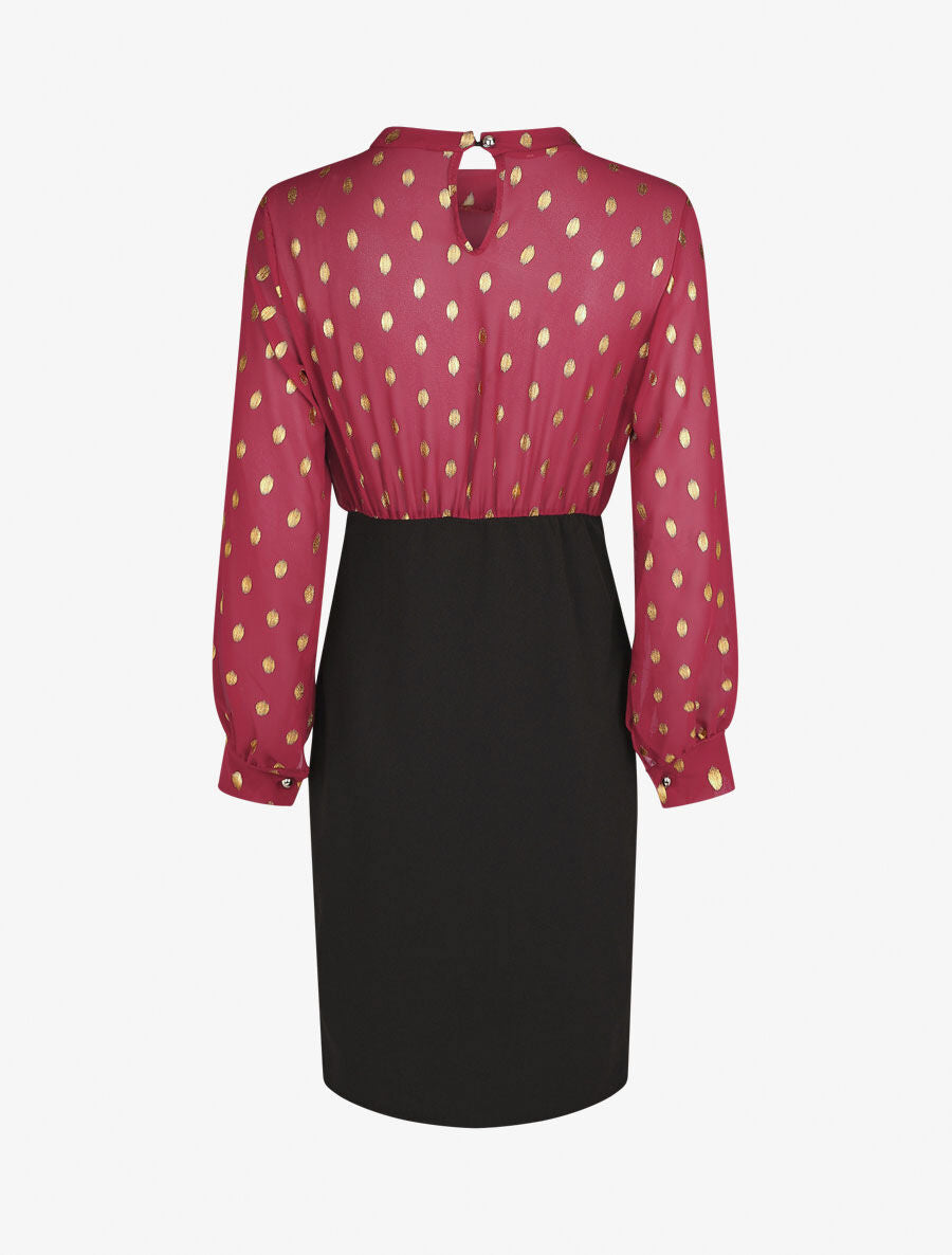 Robe droite bi-matière - Bordeaux - 2