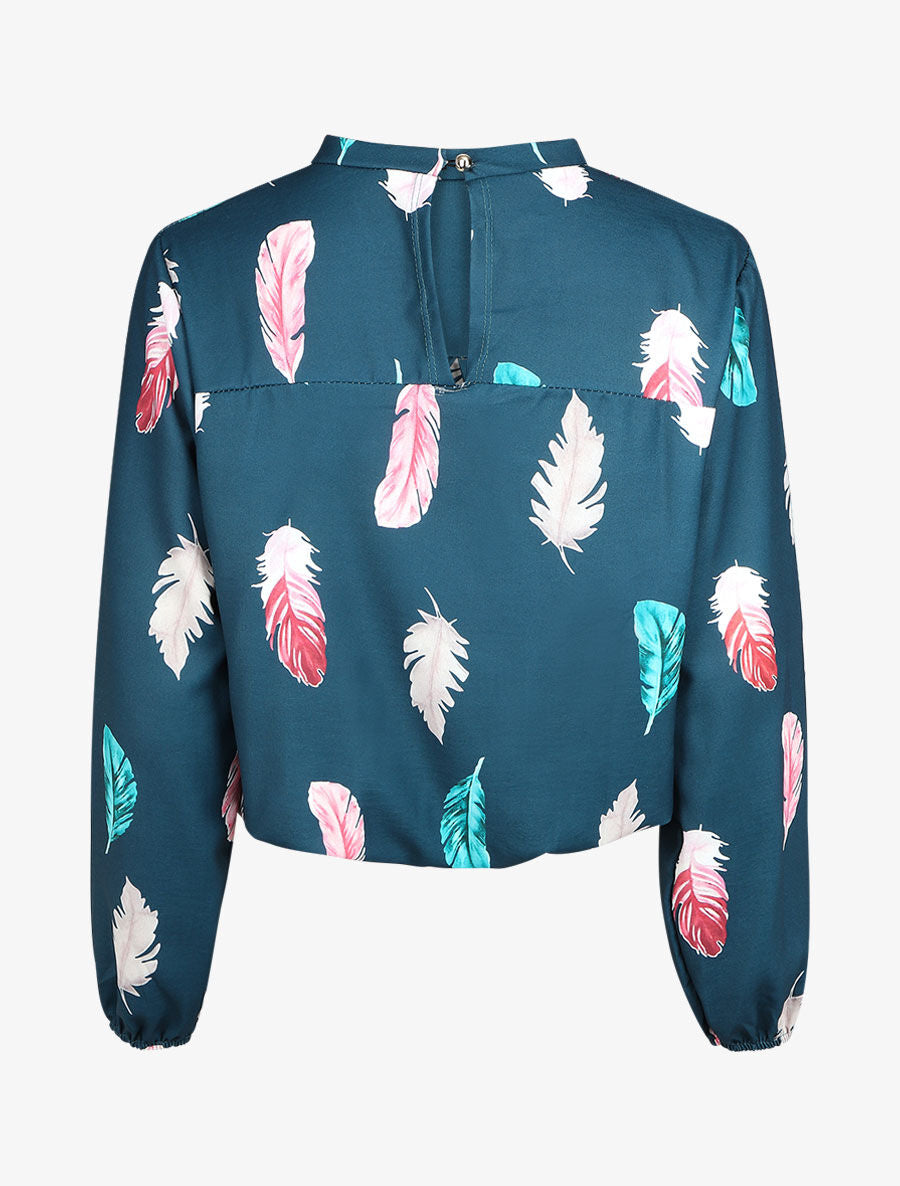 Blouse à imprimé plume - Bleu canard - 2