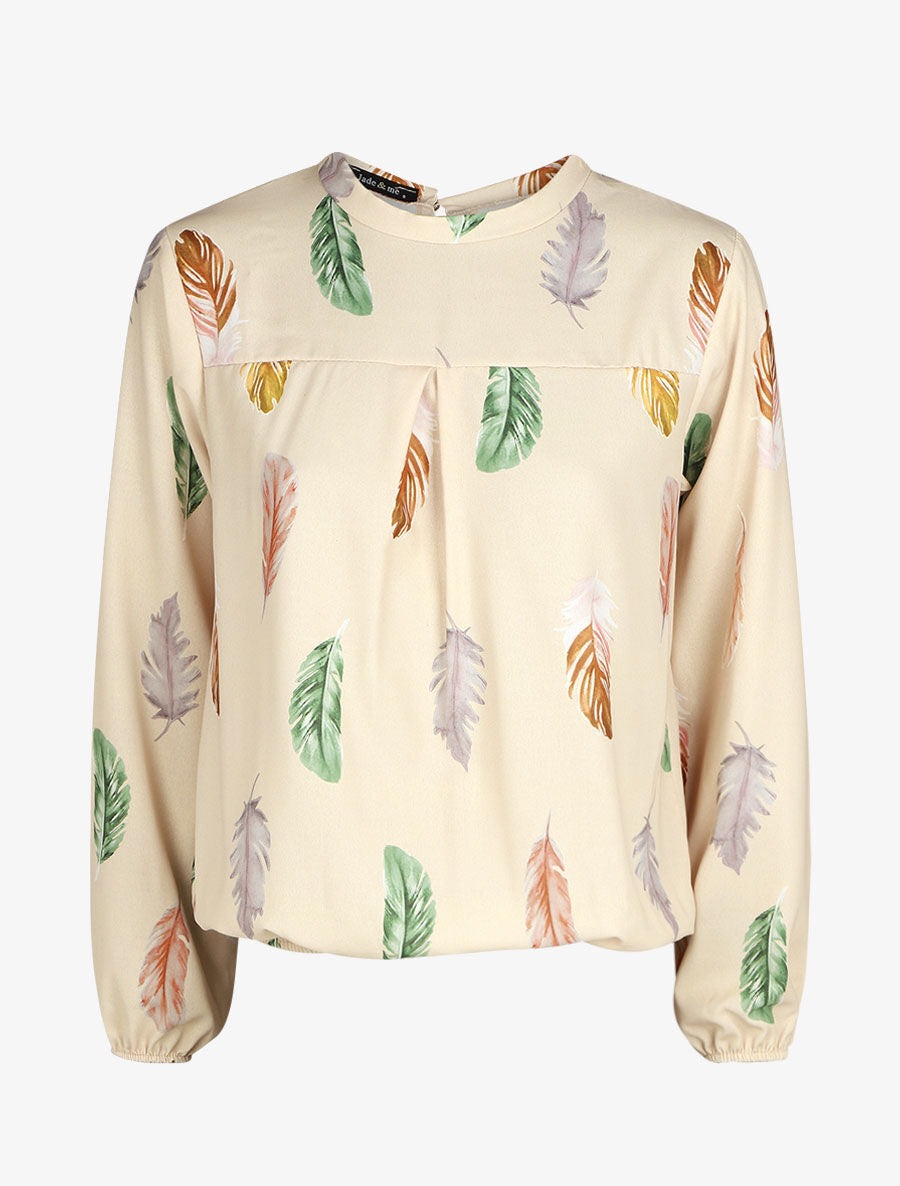 Blouse à imprimé plume - Beige - 1
