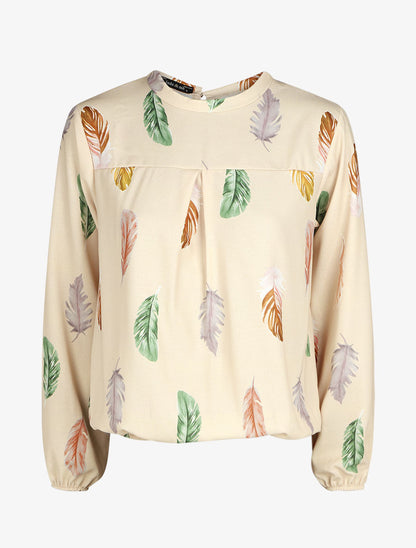 Blouse à imprimé plume - Beige - 1