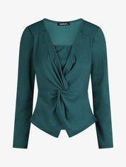 Blouse unie asymétrique - Bleu canard - 1