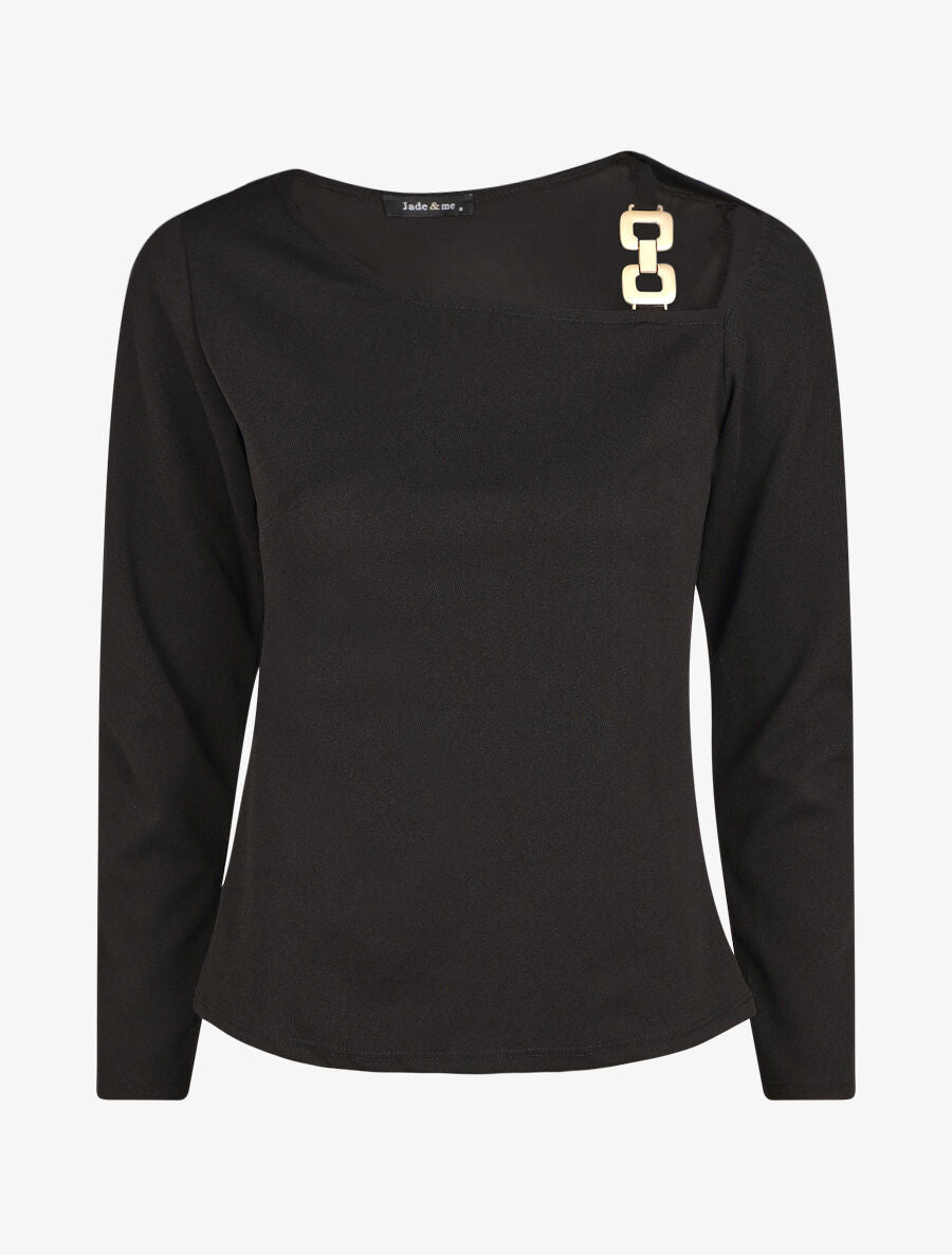 Blouse unie à empiècement métal à l&