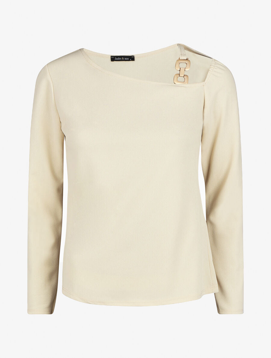 Blouse unie à empiècement métal à l&