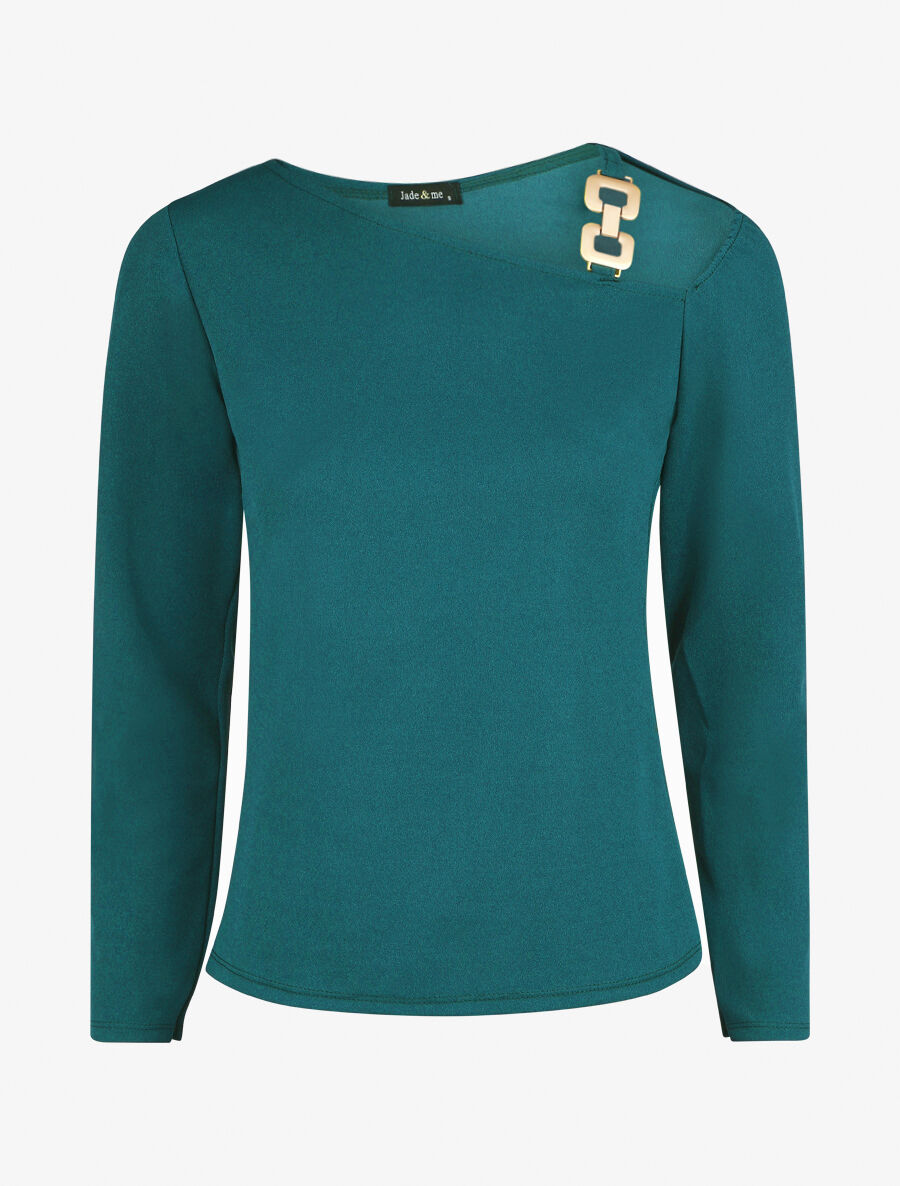 Blouse unie à empiècement métal à l&