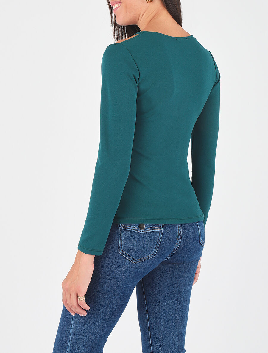 Blouse unie à empiècement métal à l&