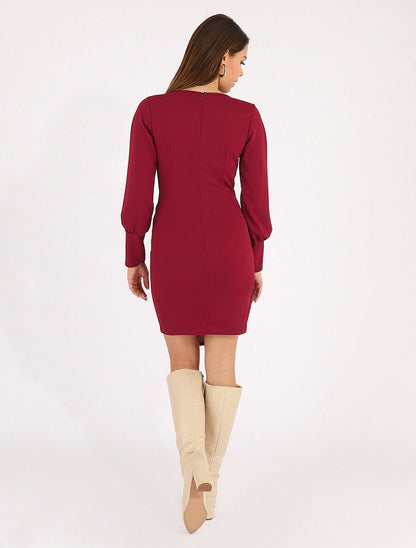 Robe droite unie effet drapé - Bordeaux - 5