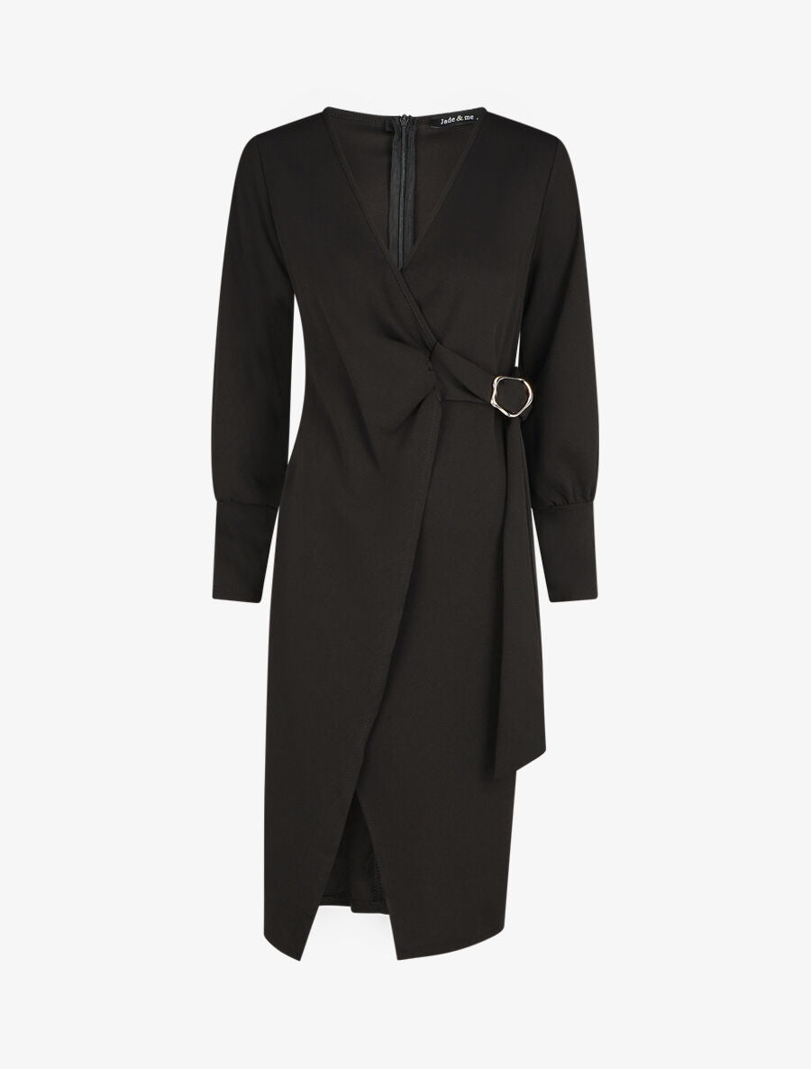 Robe longue unie effet portefeuille - Noir - 1