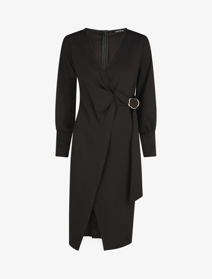 Robe longue unie effet portefeuille - Noir - 1