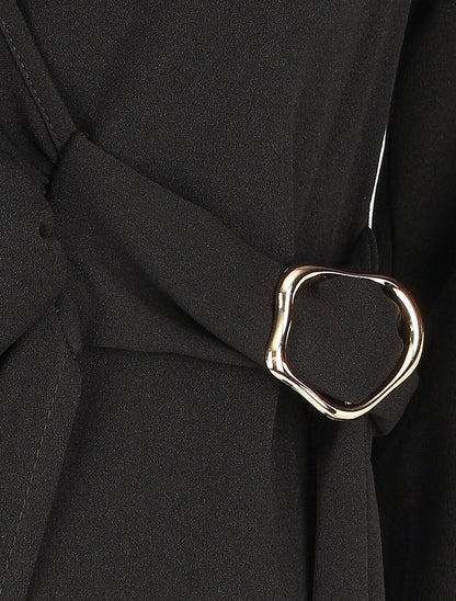 Robe longue unie effet portefeuille - Noir - 3