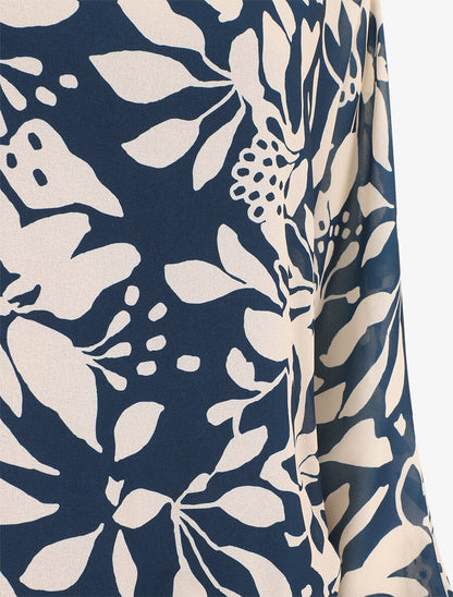 Blouse en voile imprimé fleuri - Marine - 3