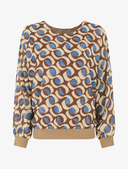 Blouse en voile imprimé graphique - Marron - 1