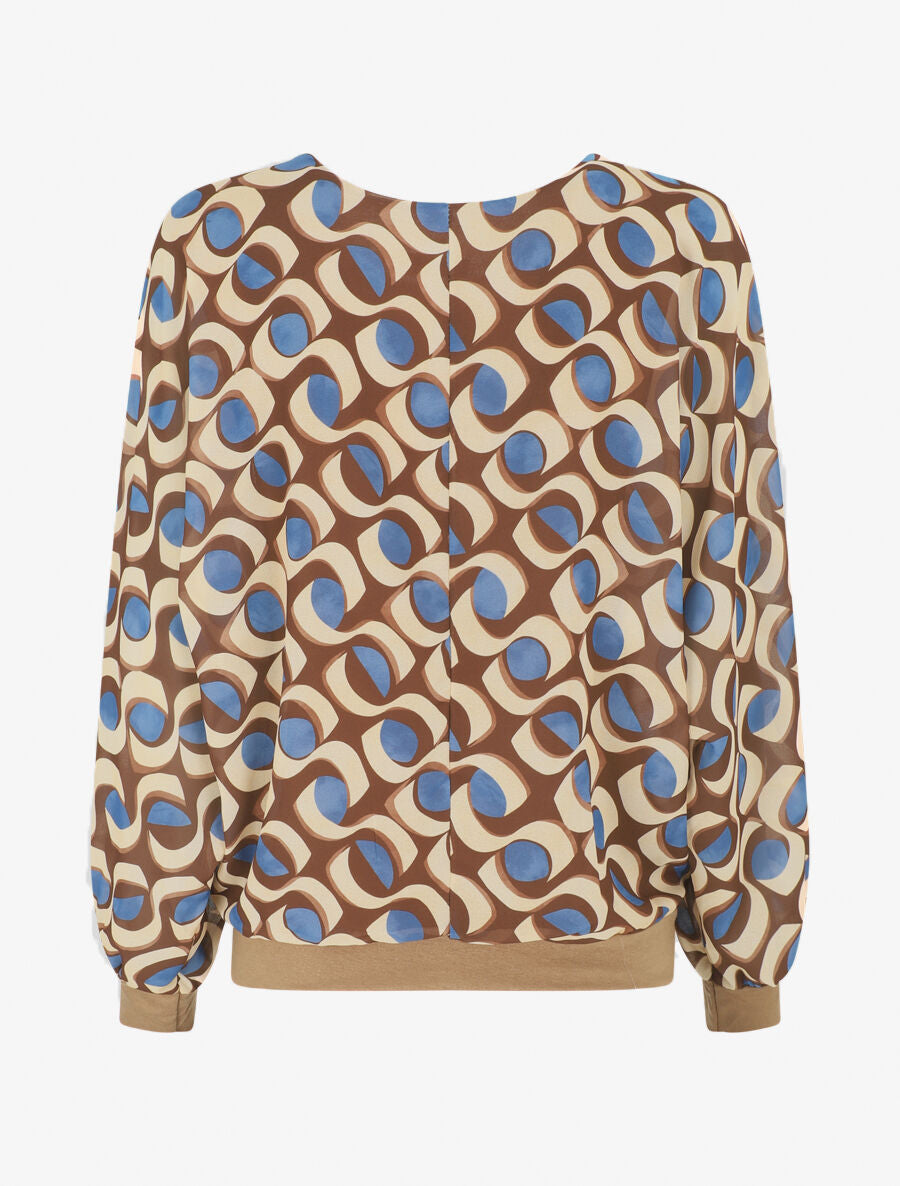Blouse en voile imprimé graphique - Marron - 2