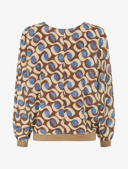 Blouse en voile imprimé graphique - Marron - 2