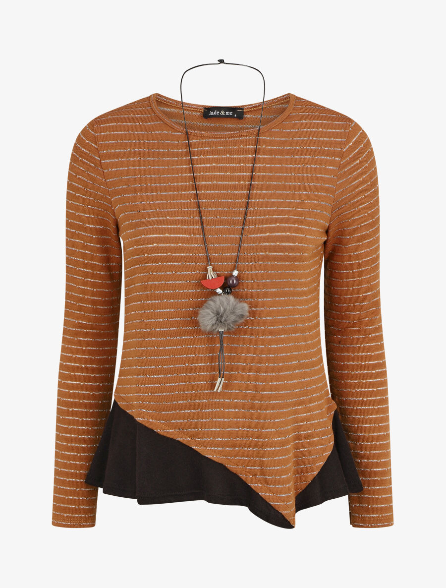 Pull droit rayé bords à volants - Camel - 6