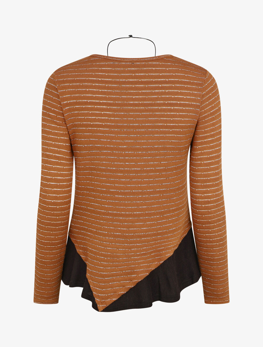 Pull droit rayé bords à volants - Camel - 2