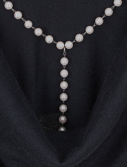 Pull loose dos nu bijou à perles - Marine - 3