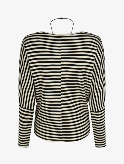 Pull droit rayé col bénitier - Noir - 2