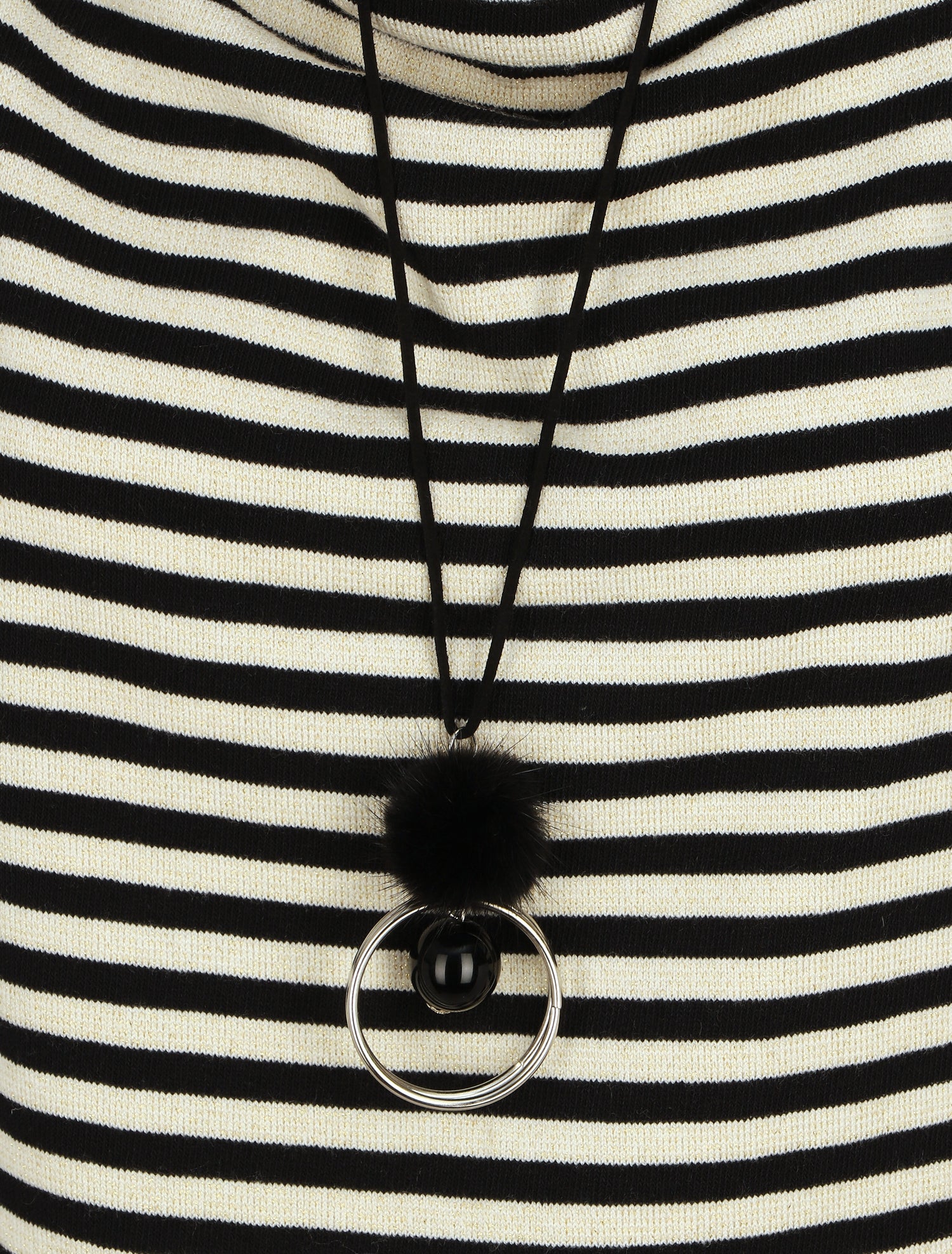 Pull droit rayé col bénitier - Noir - 3