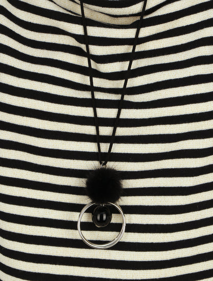 Pull droit rayé col bénitier - Noir - 3