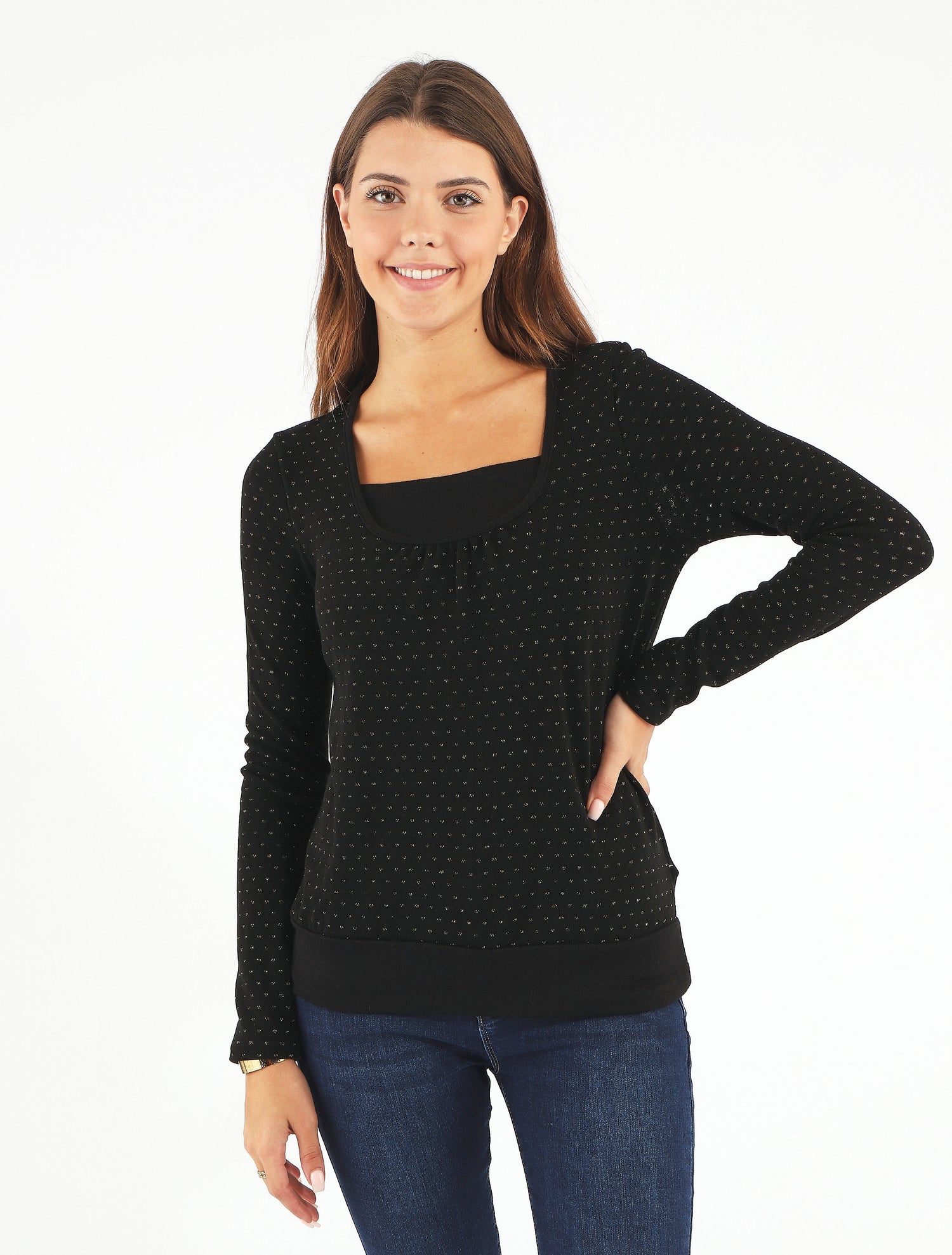 Pull uni à détail irisé - Noir - 4