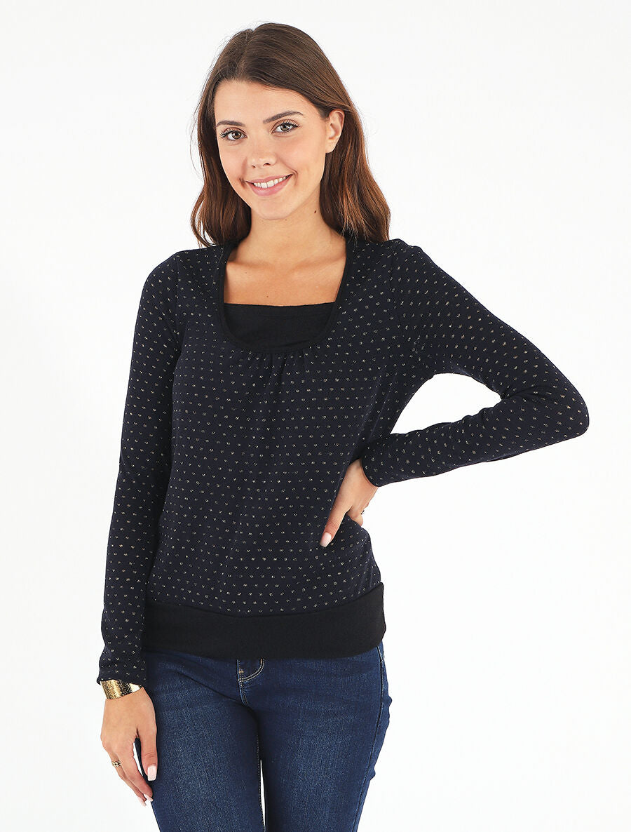 Pull uni à détail irisé - Marine - 4