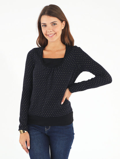 Pull uni à détail irisé - Marine - 4