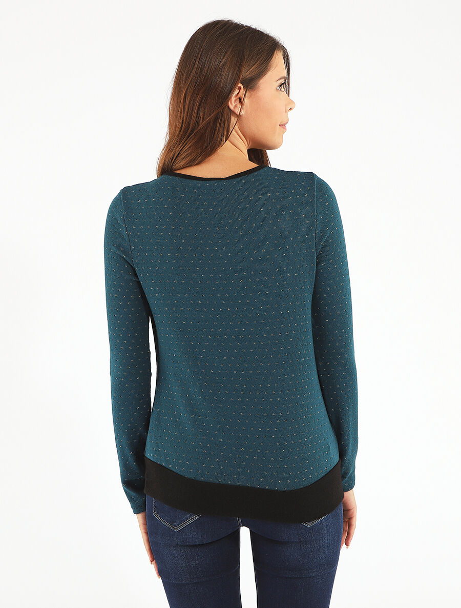 Pull uni à détail irisé - Bleu canard - 5