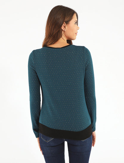 Pull uni à détail irisé - Bleu canard - 5