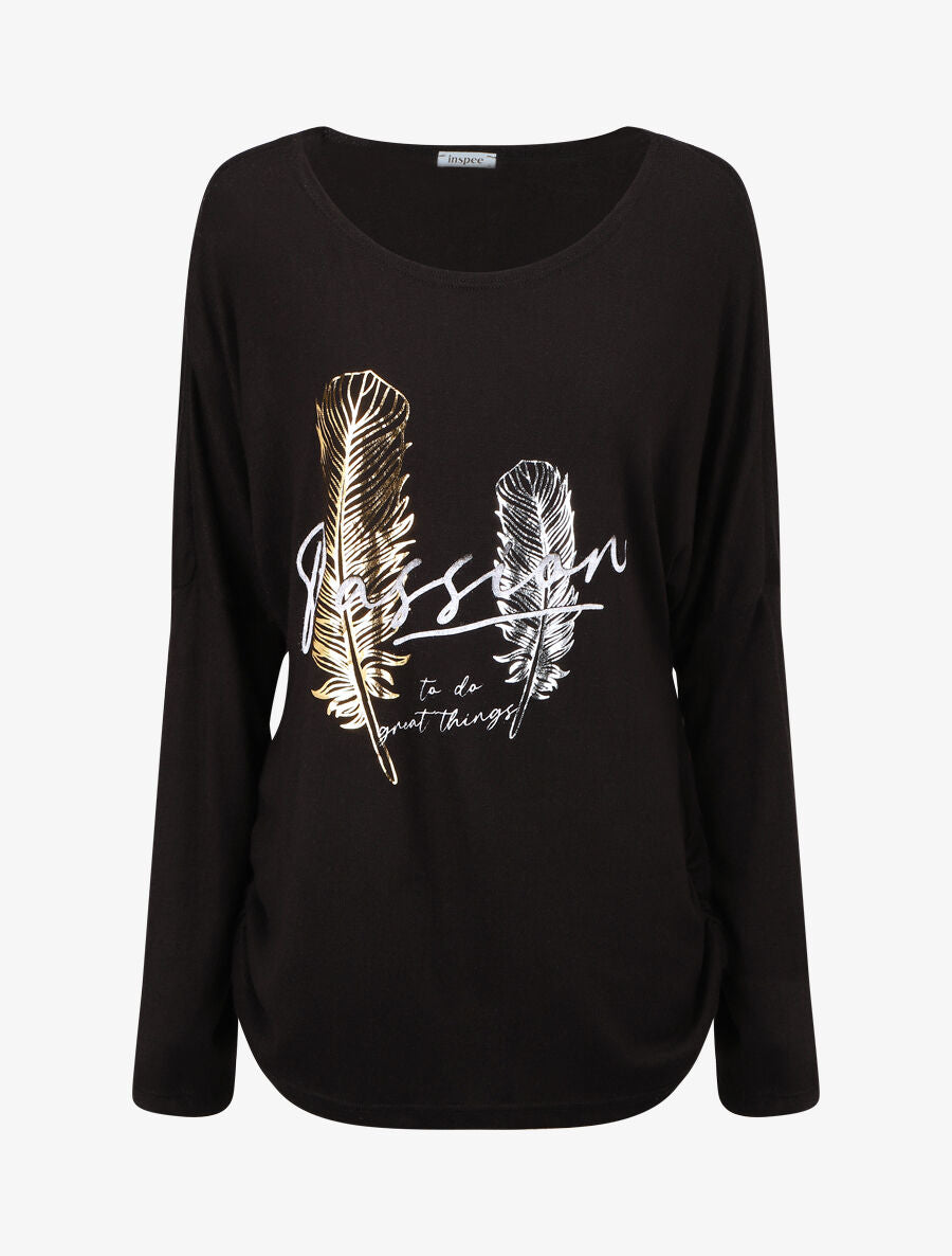 Pull ample motif plumes irisées - Noir - 4