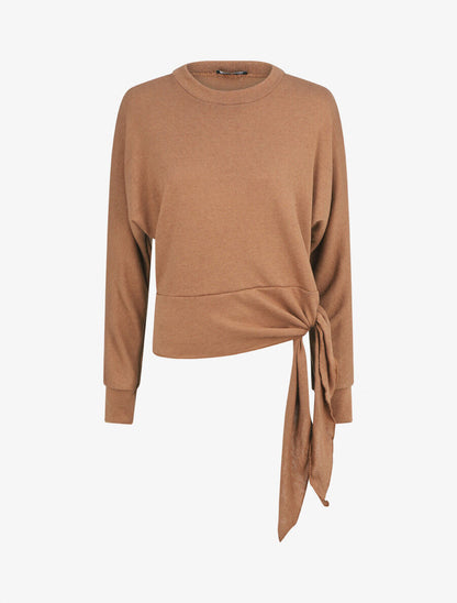 Pull droit uni à noeud - Camel - 1