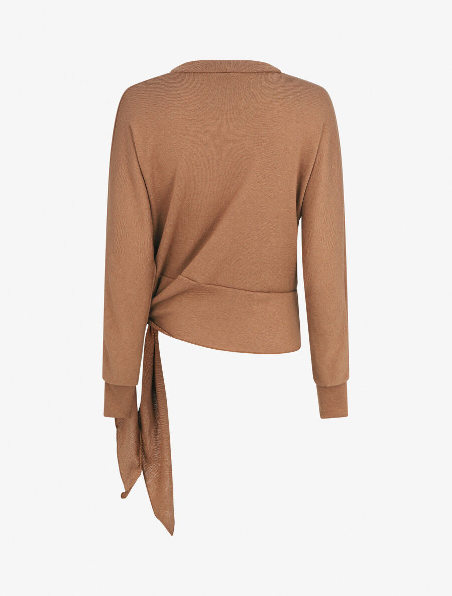 Pull droit uni à noeud - Camel - 2